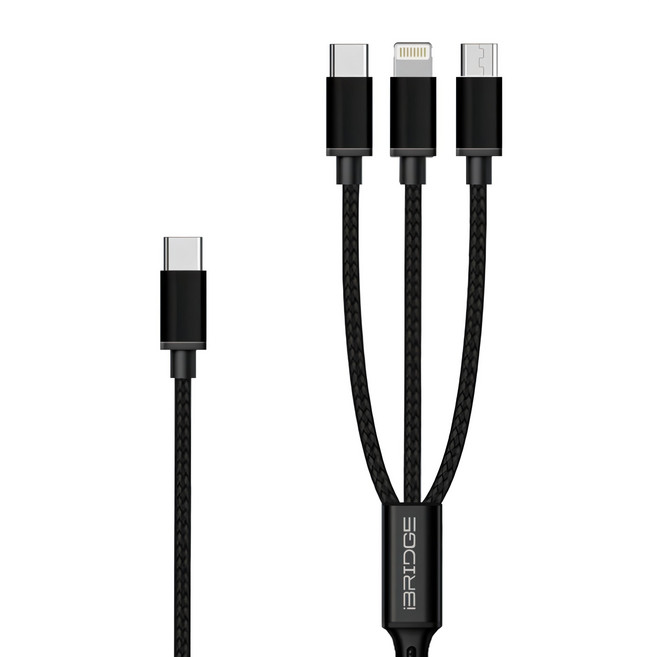 iBRIDGE 3合1 PD Type-C快速充電線, 30cm, 黑色, 1條