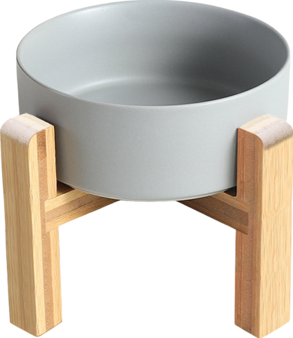 毛皇上 加高木架陶瓷碗 小款, 灰色, 1個