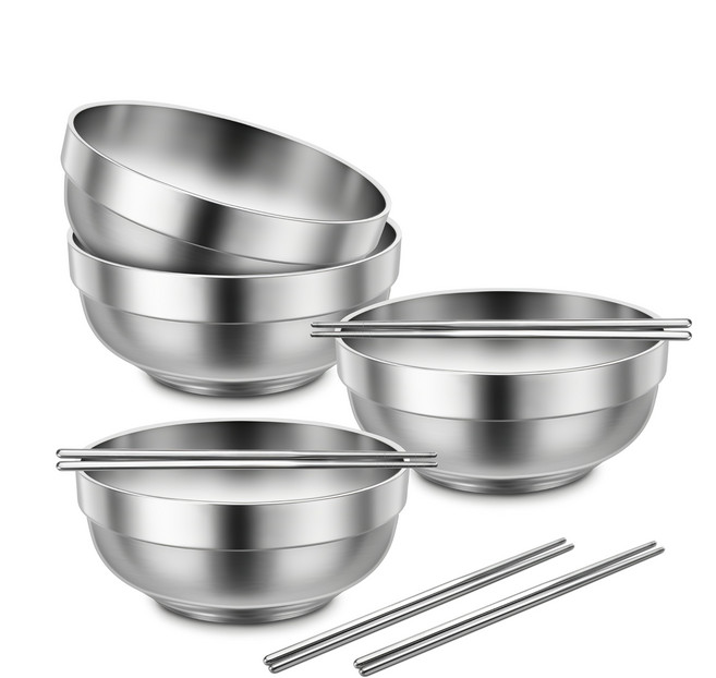 Kitchen-Art 不鏽鋼雙層碗筷組, 銀色, 碗 + 筷子, 4組