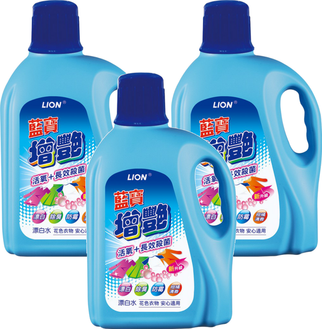 藍寶增豔漂白水 除臭防霉 適用於花色衣物, 3L, 3瓶