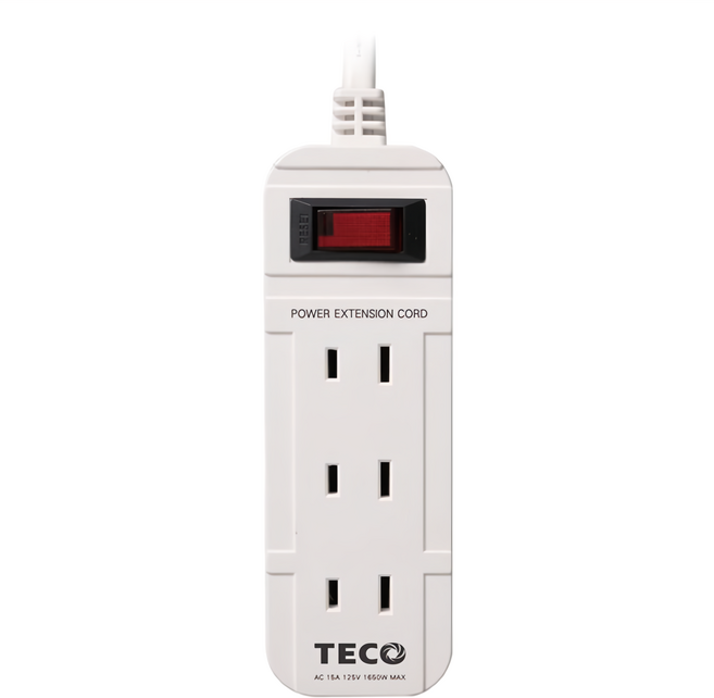 TECO 東元 一開三插轉接電源線組 2孔 XYFWL213T6, 1.8m, 白色, 1個