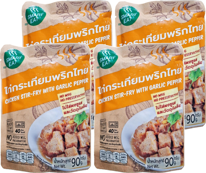 SMART EAT 黑胡椒大蒜雞肉即食包 新配方 無需添加味精, 90g, 4包