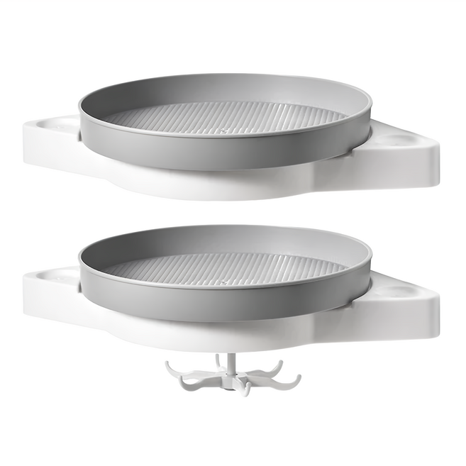 無痕壁掛式旋轉盤置物架 附一吊勾 27 x 37 x 13cm 2入, 銀灰色, 1組