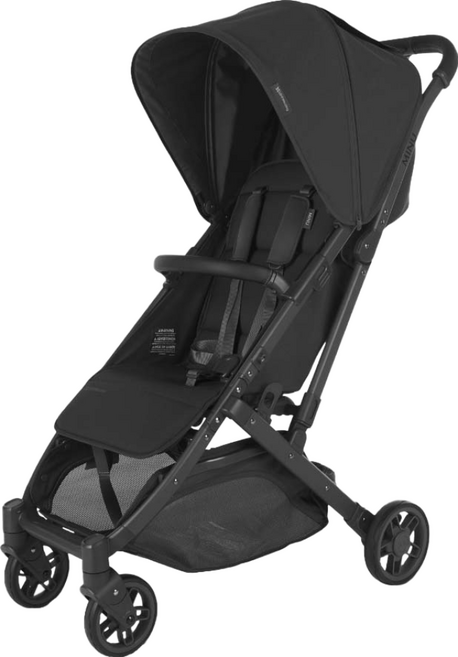 UPPAbaby 美國 MINU V2 魅力都會時尚推車 輕便型折疊 單手收合 170度平躺 真皮皮革防撞桿 橡膠泡綿輪胎, 黑色, 1個