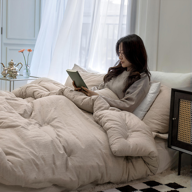 yesbedding 純粹水洗 100%純棉 飯店式薄被, 米色