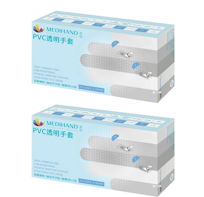 MEDIHAND 美恆 PVC透明手套 XL 4.5g, 100個, 2盒