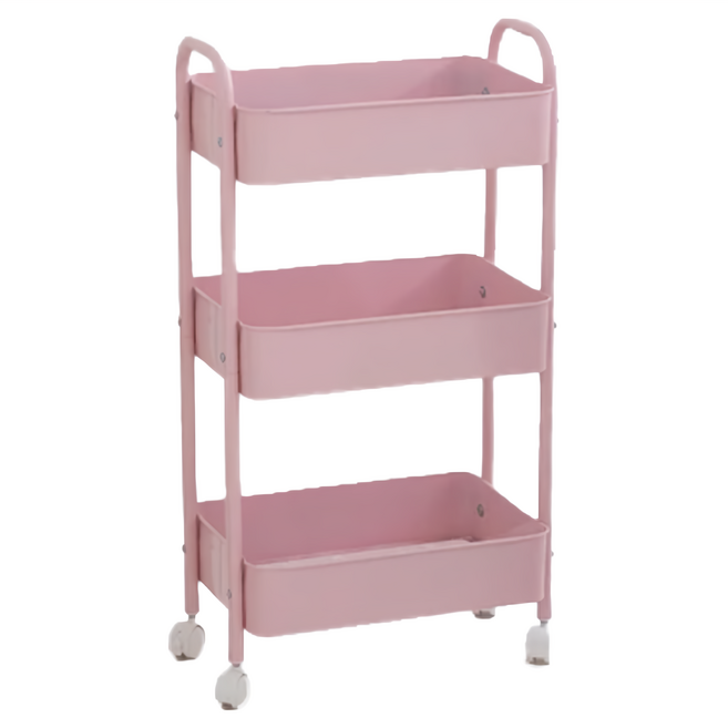 ST003PK 拉網 3層鐵推車 小款, 3層, 粉色