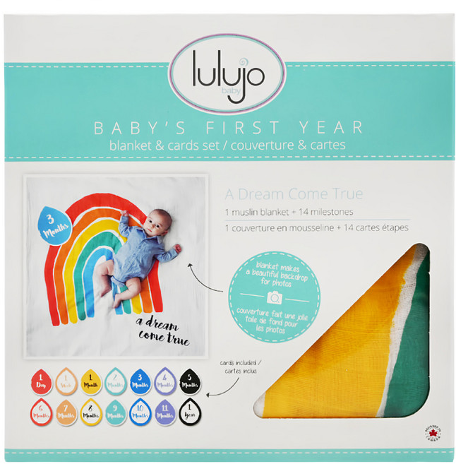 lulujo寶寶成長包巾卡片組 100%純棉 紀錄新生兒第一年黃金成長期