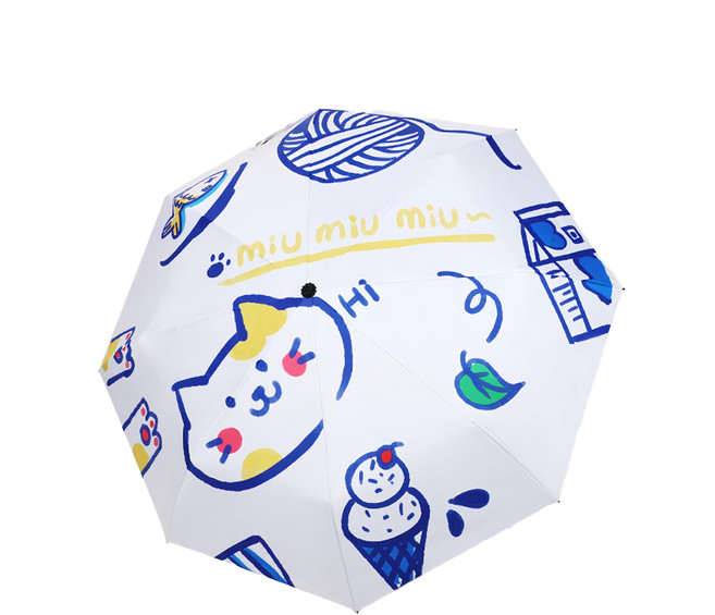KissDiamond 日式童趣圖繪晴雨兩用黑膠自動傘 KDU-666