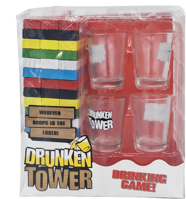 喝酒疊疊樂 Drunken Tower 大白盒 54塊積木, 彩色款, 1組