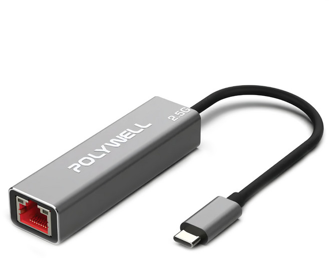 POLYWELL 寶利威爾 Type-C 2.5G 外接網卡 乙太網路卡 USB3.1 Type-C轉RJ45, PW15-T02-A012, 1個