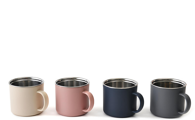 DEYOU 不鏽鋼馬克杯 Set 雙層不鏽鋼 冷熱皆宜 300ml, 灰色+海軍藍色+粉色+象牙色, 4個