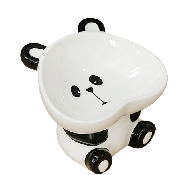 毛皇上 動物造型陶瓷碗, 黑熊貓 白色 + 黑色, 1個