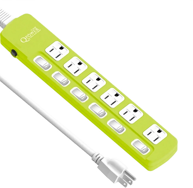 Tyson 太順電業 QPOWER 太超值 6開6插延長線插座 3孔 TS-366B, 1.8m, 萊姆色, 1條