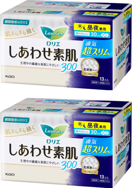 Laurier 蕾妮亞 舒膚Free素肌超薄夜用衛生棉 量多型, 30cm, 13片, 2包