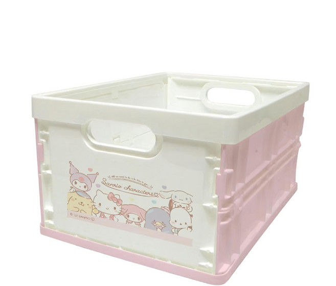 Sanrio 三麗鷗 塑膠折疊收納箱, 白色 + 粉色, 1個