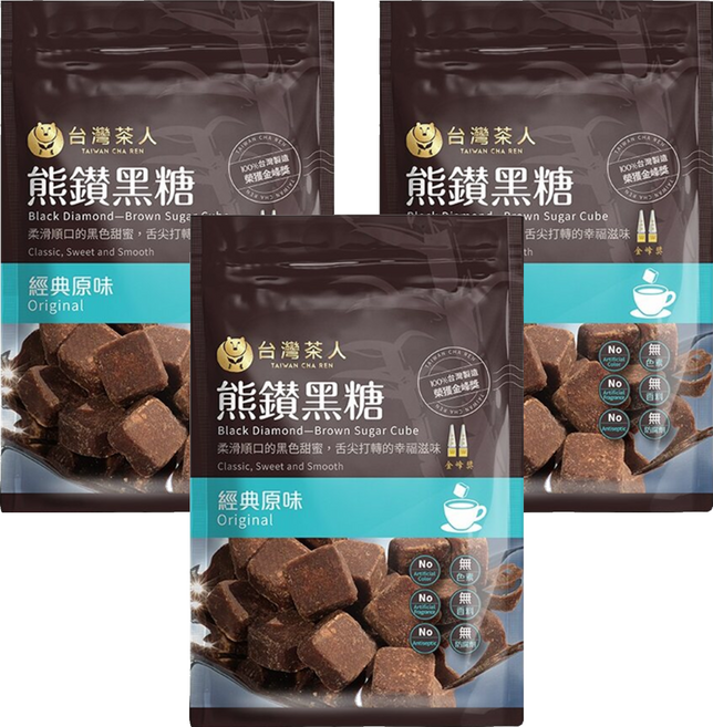 台灣茶人 熊鑽黑糖磚 經典原味, 136g, 3袋