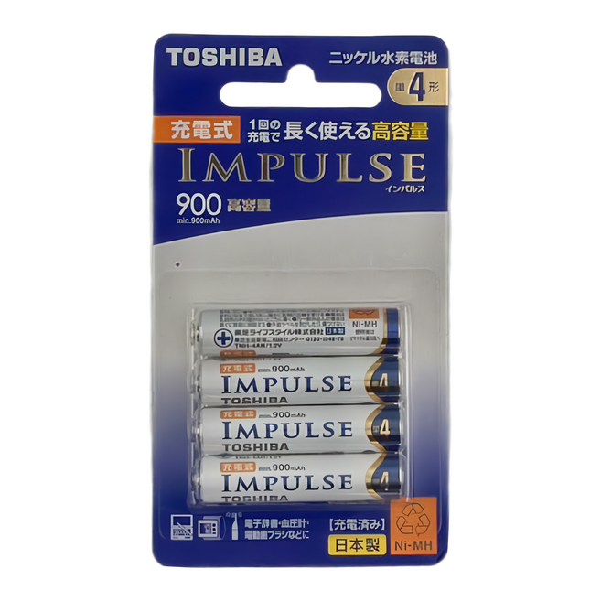 TOSHIBA 東芝 4號低自放電鎳氫充電電池 高容量 TNH-4AH 4P, 4顆, 1組