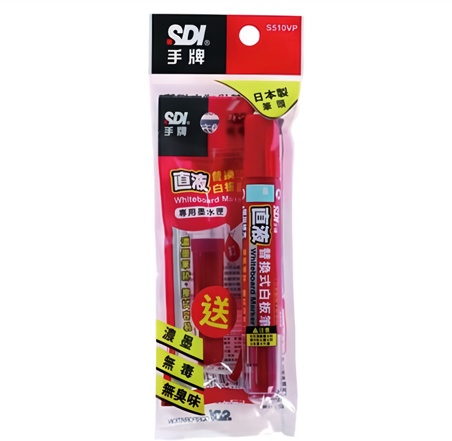 SDI 手牌 直液替換式白板筆 S510VP + 墨水匣 S510R, 紅色, 12組
