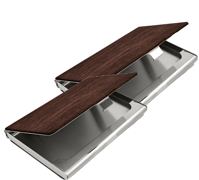 上手家居 木質金屬名片夾/卡片夾/信用卡盒 9.5 x 6 x 2cm, 2個, 黑胡桃木銀底