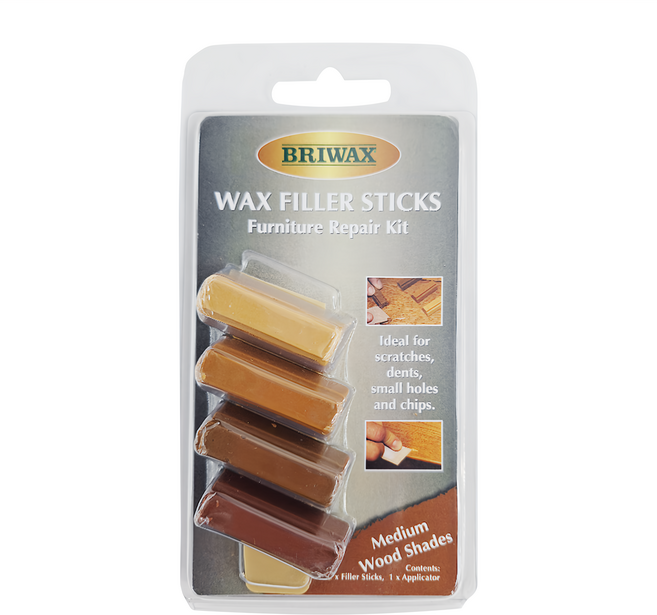 BRIWAX 木製品補色修復棒 家具修復套件 - 適用於刮痕、凹痕、小孔和碎屑, 1組