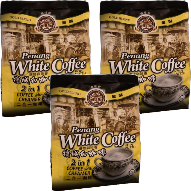COFFEE TREE 咖啡樹 金裝檳城白咖啡 三合一 經典原味, 40g, 15包, 3袋