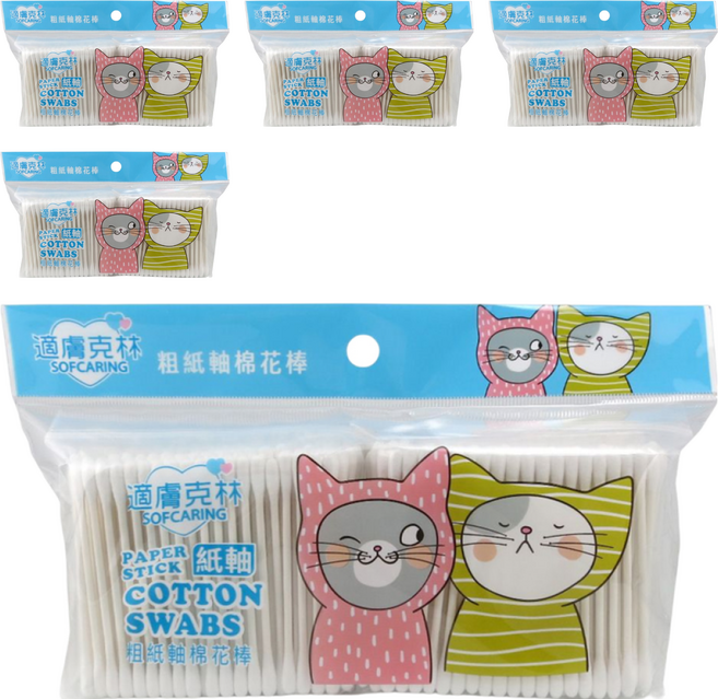 適膚克林 粗 高韌性 紙軸棉棒 400支, 5袋