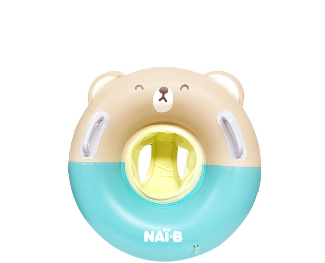 NAI-B 奈比 Q版坐式泳圈 可愛小熊外觀 無毒PVC材質 兩側扶手設計 2-5歲幼兒適用, 綠色, 1個