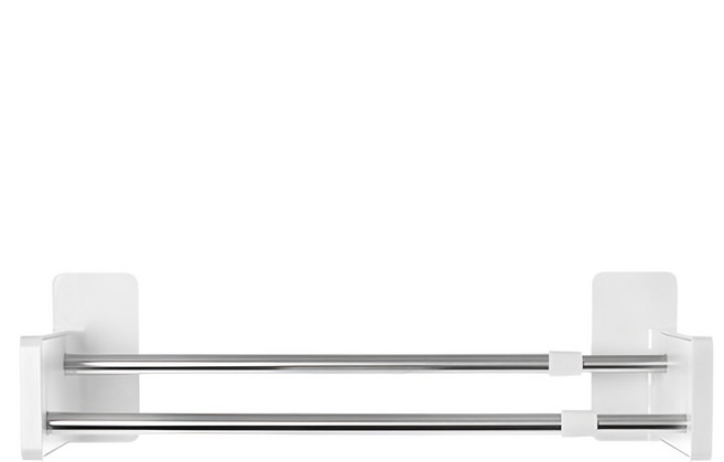 3M Command 無痕 極淨防水收納系列 雙層伸縮毛巾架, 雙層伸縮毛巾架 銀色 + 白色, 1個