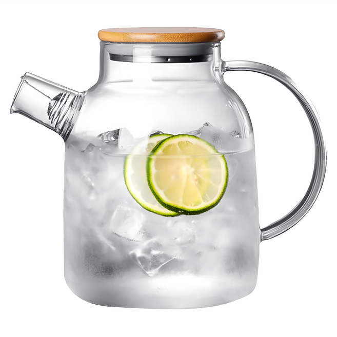 AHOYE 丹麥竹蓋胖身玻璃冷水壺, 透明色, 1.8L, 1個