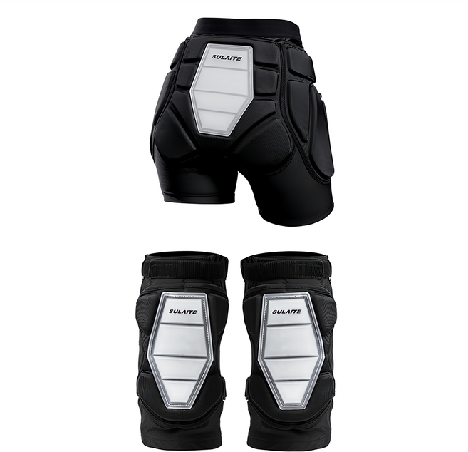 SULAITE EVA滑雪護具防摔護臀褲+護膝組 - 全方位保護 安心暢玩, 黑色, 1組