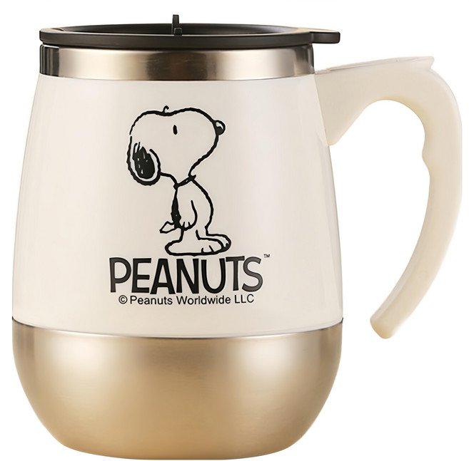 優貝選 SNOOPY 經典史努比大容量不鏽鋼 馬克杯/辦公杯/咖啡杯 450ml, 白色, 1個
