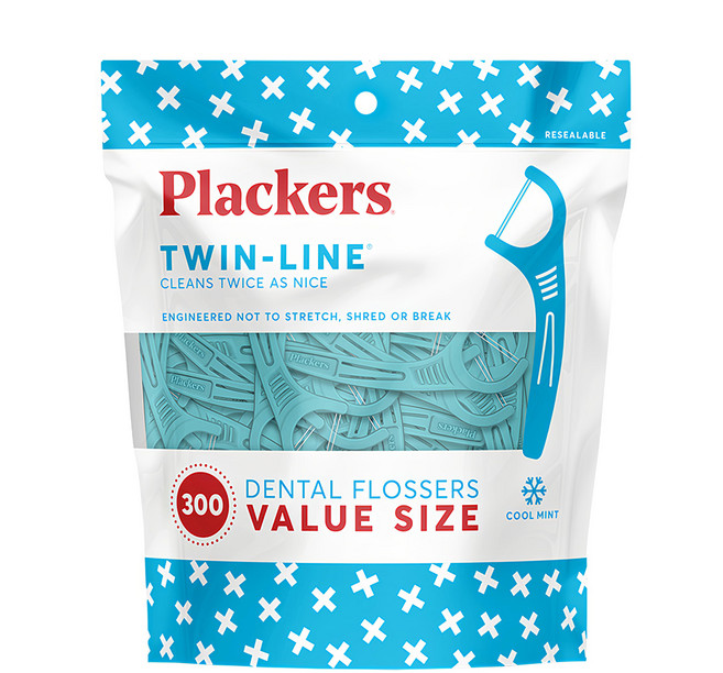 plackers 派樂絲 雙線倍潔亮白牙線棒 清涼薄荷口味, 300支, 1包