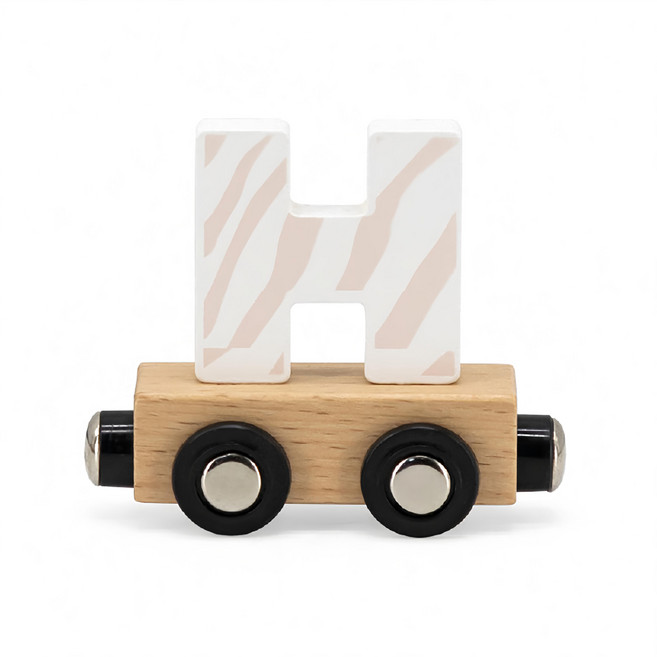 TRYCO 木製字母火車 字母積木火車玩具 激發孩子認知能力 增進親子互動, H 木色 + 白色, 1個