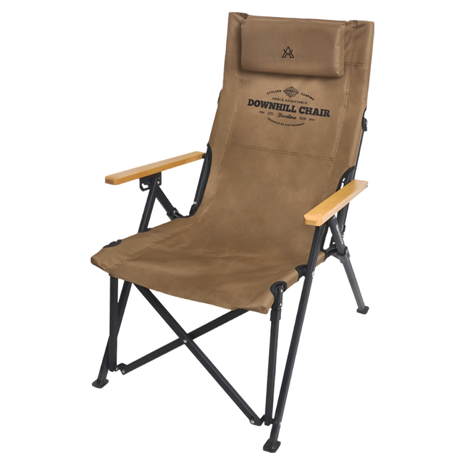 KZM OUTDOOR 素面木手把四段可調折疊椅 椅子 + 頭枕 + 收納袋 65 x 61 x 95cm 4.8kg, 卡其色, 1組