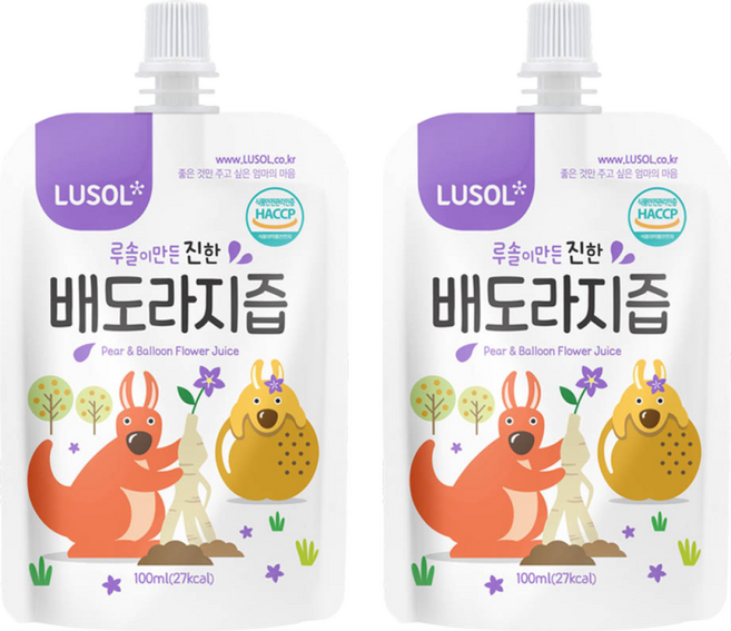 LUSOL 嬰幼兒果汁 雪梨桔梗 韓國國產無農藥蔬果製成 無添加砂糖、防腐劑 吸嘴帶包裝 隨時飲用, 100ml, 2包