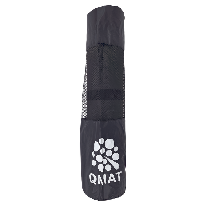 QMAT 瑜珈墊 含鬆緊帶 + 小網袋, 黑色, 1個