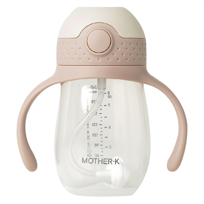 MOTHER-K HUG 防逆流PP水杯 240ml 不漏 安全無毒材質不含BPA 一鍵開關 超輕量, 藕粉色, 1個