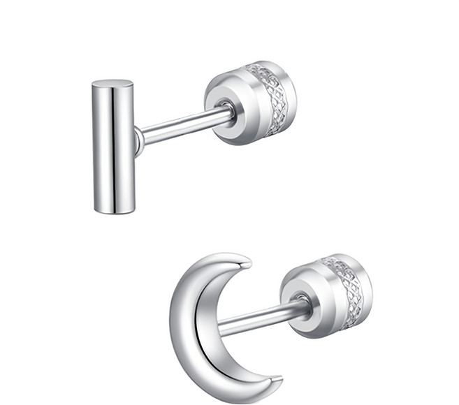 Brilliant Beauty 耀眼美人 一彎新月後鋯石鑽鈦閃耀不銹鋼耳環