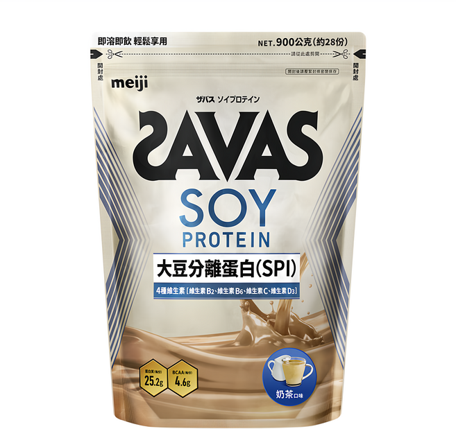 meiji 明治 SAVAS 大豆蛋白粉 奶茶口味, 900g, 1包