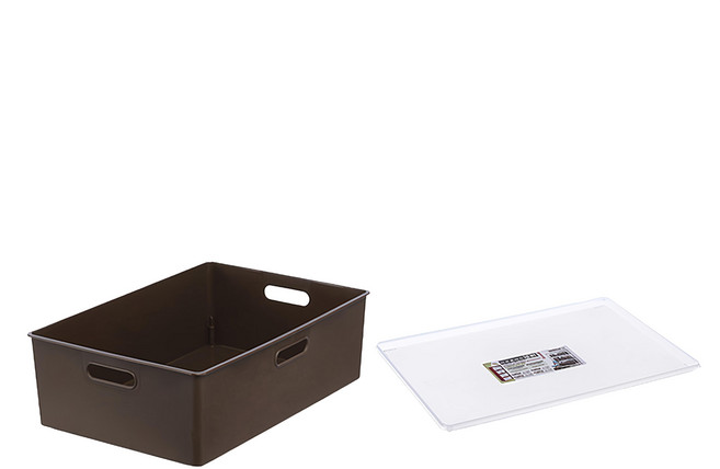 KEYWAY 聯府 博多收納盒 附透明上蓋 10.1L, 1個, 咖啡色