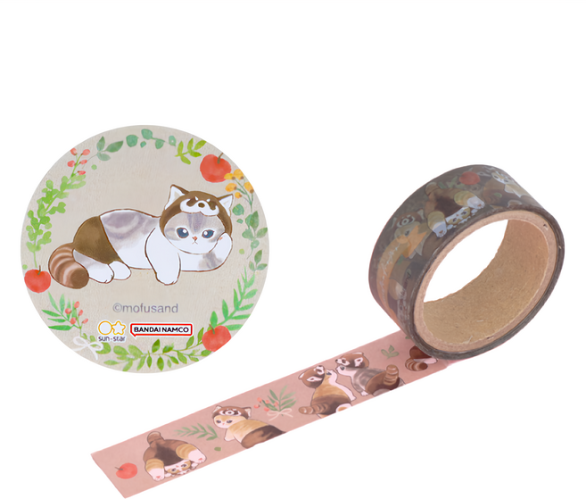 sun-star 貓福珊迪 mofusand 可愛裝扮透明膠帶 玻璃紙材質 15mmx4M W40xH40xD15mm, 浣熊, 1個