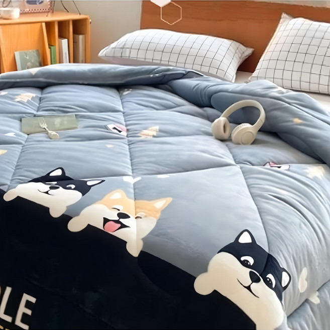 夢之語 石墨烯防靜電法蘭絨暖暖被, 柴柴樂犬 藍色