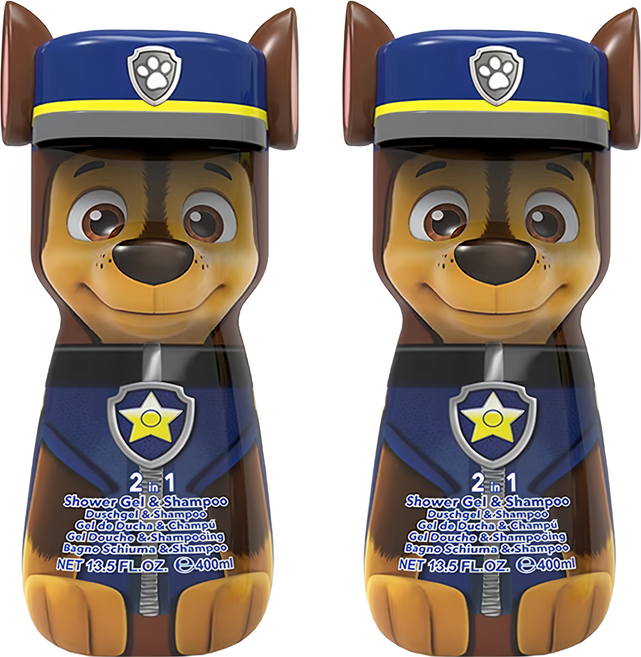 AIR-VAL Paw Patrol 汪汪隊警察阿奇 2合1沐浴洗髮精 前味(椰子&萊姆) 中味(甜桃&柑橘&鈴蘭百合) 後味(奶油&木材), 400ml, 2瓶