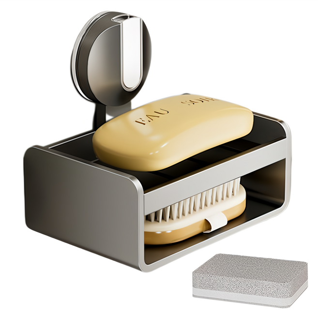 太空鋁肥皂盒 附海綿, 槍灰色, 1個