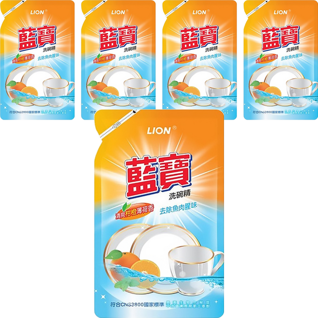 藍寶 洗碗精補充包 柑橘香, 800g, 5包