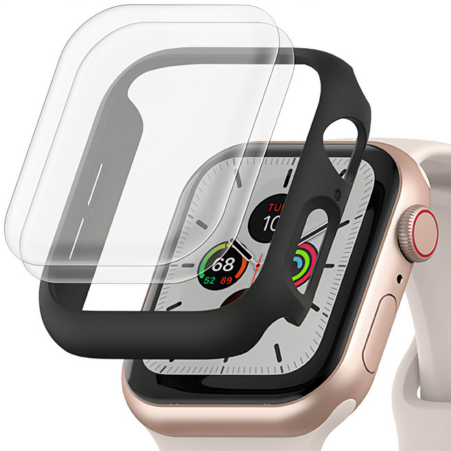 SINJIMORU Apple Watch 自我修復TPU螢幕保護貼 2入 + 硬殼保護殼, 透明色, 1組
