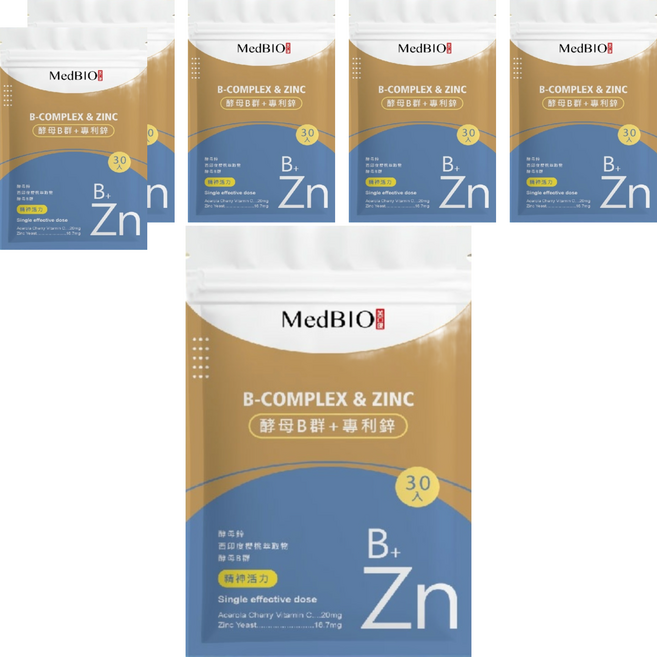 MedBIO 美百優 酵母B群 + 專利鋅, 500mg, 30顆, 6包