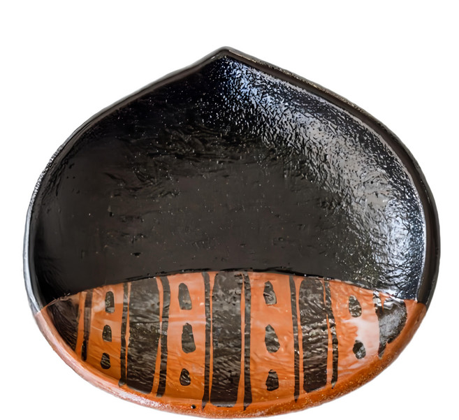 SAWATOUKI 佐和陶瓷 志野黑栗珍味皿 10.5 x 9.5 x 1.5cm 60ml, 黑色 + 栗色, 1個