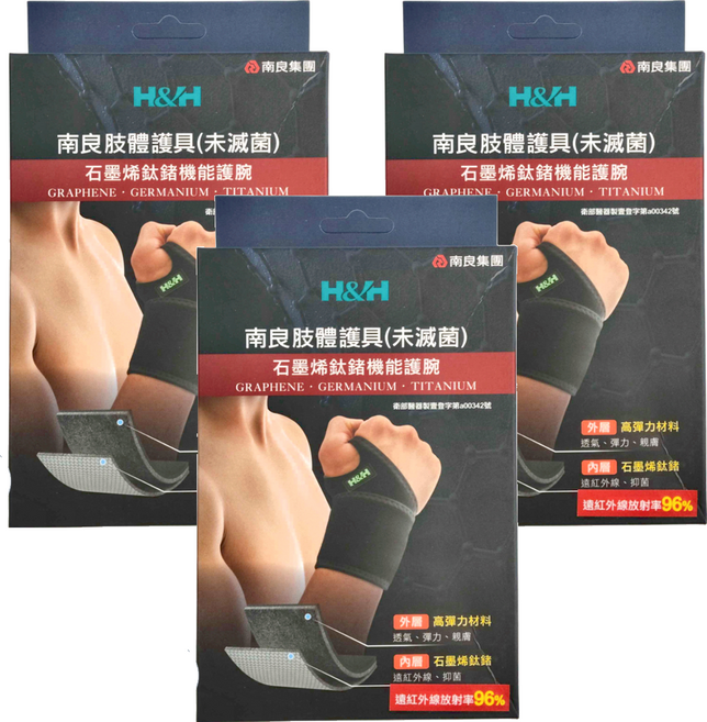 H&H 南良 石墨烯鈦鍺機能護腕, 3個, 黑